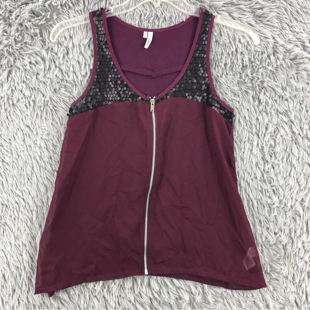 Studio Y Blouse Womens Small Black Sequin Full Zip Purple Black